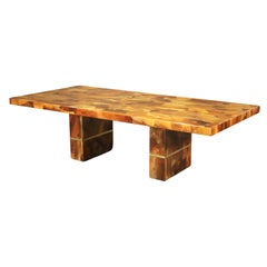 Retro Marquetry Wood & Inlay Brass Dining Table