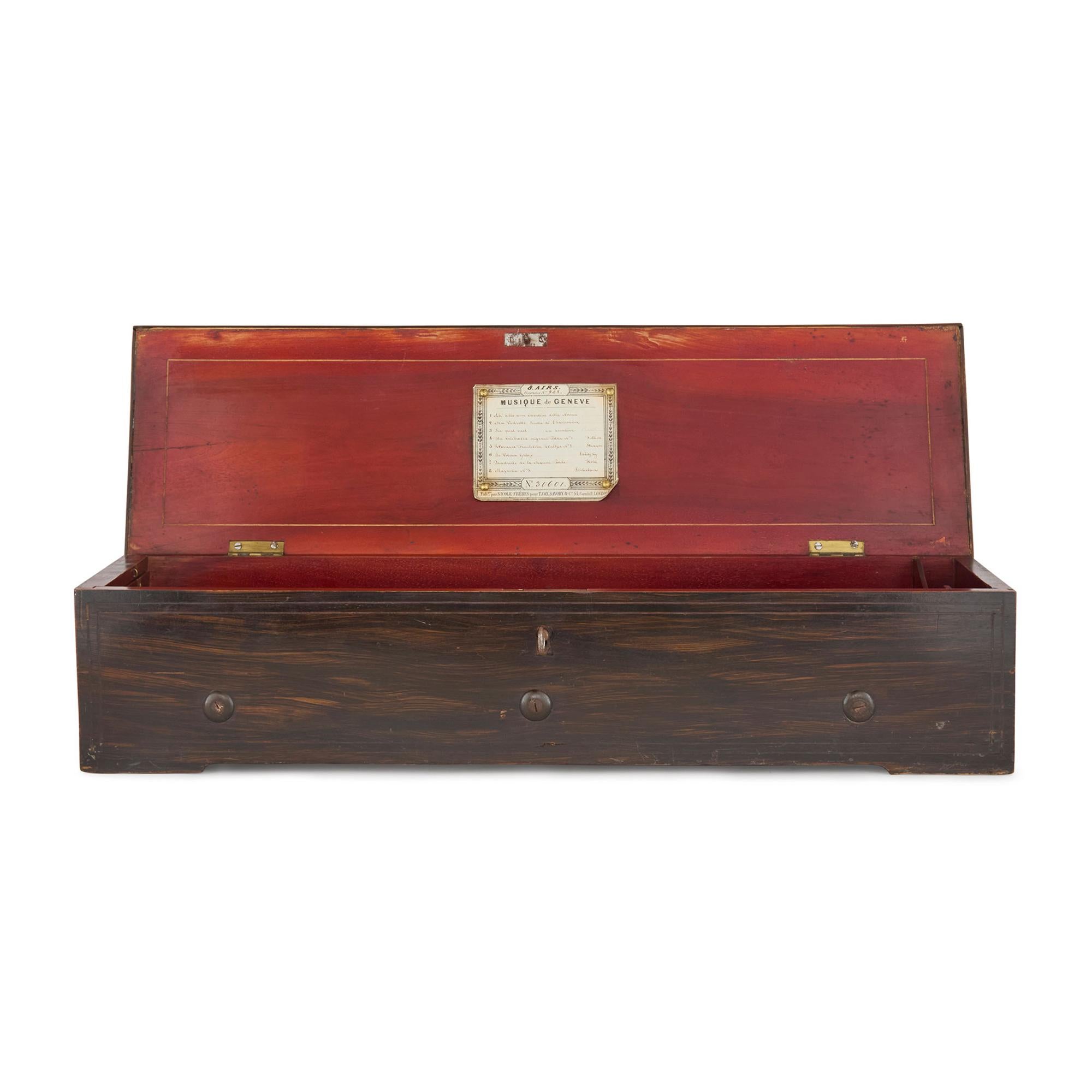 Caja de música de marquetería de madera de Nicole Frères Suizo en venta