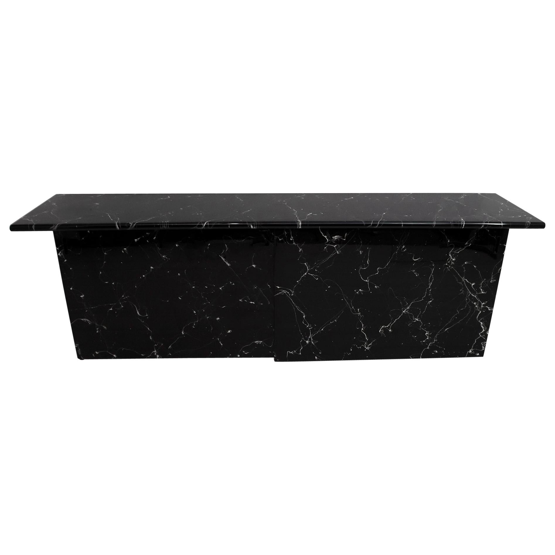 Marquina Black Marble lacquer Italian Post Modern Sideboard, 1980s