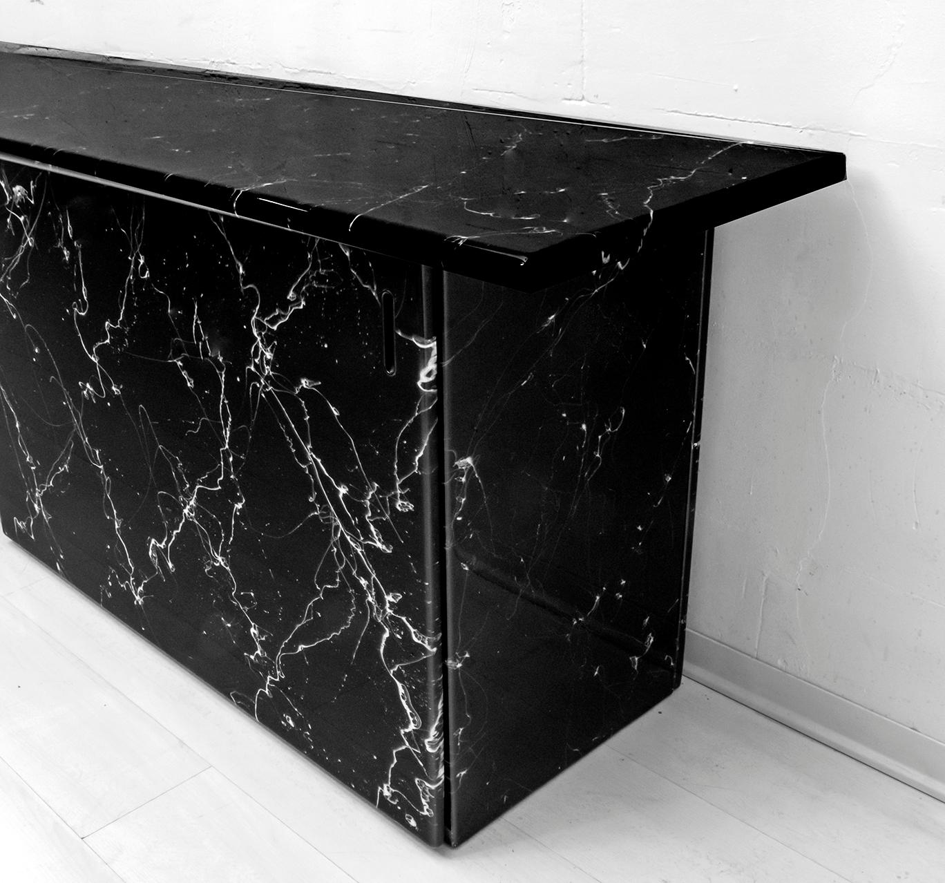 Marquina Black Marble lacquer Italian Post Modern Sideboard, 1980s For Sale 2