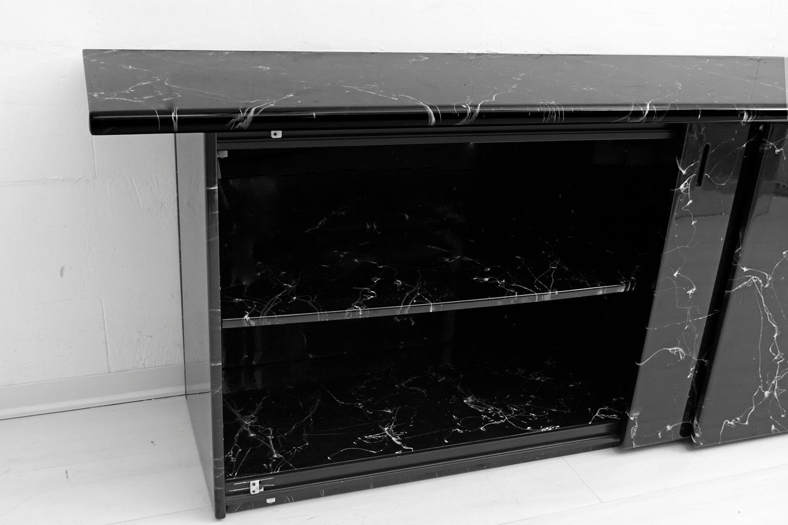 Lacquered Marquina Black Marble lacquer Italian Post Modern Sideboard, 1980s For Sale