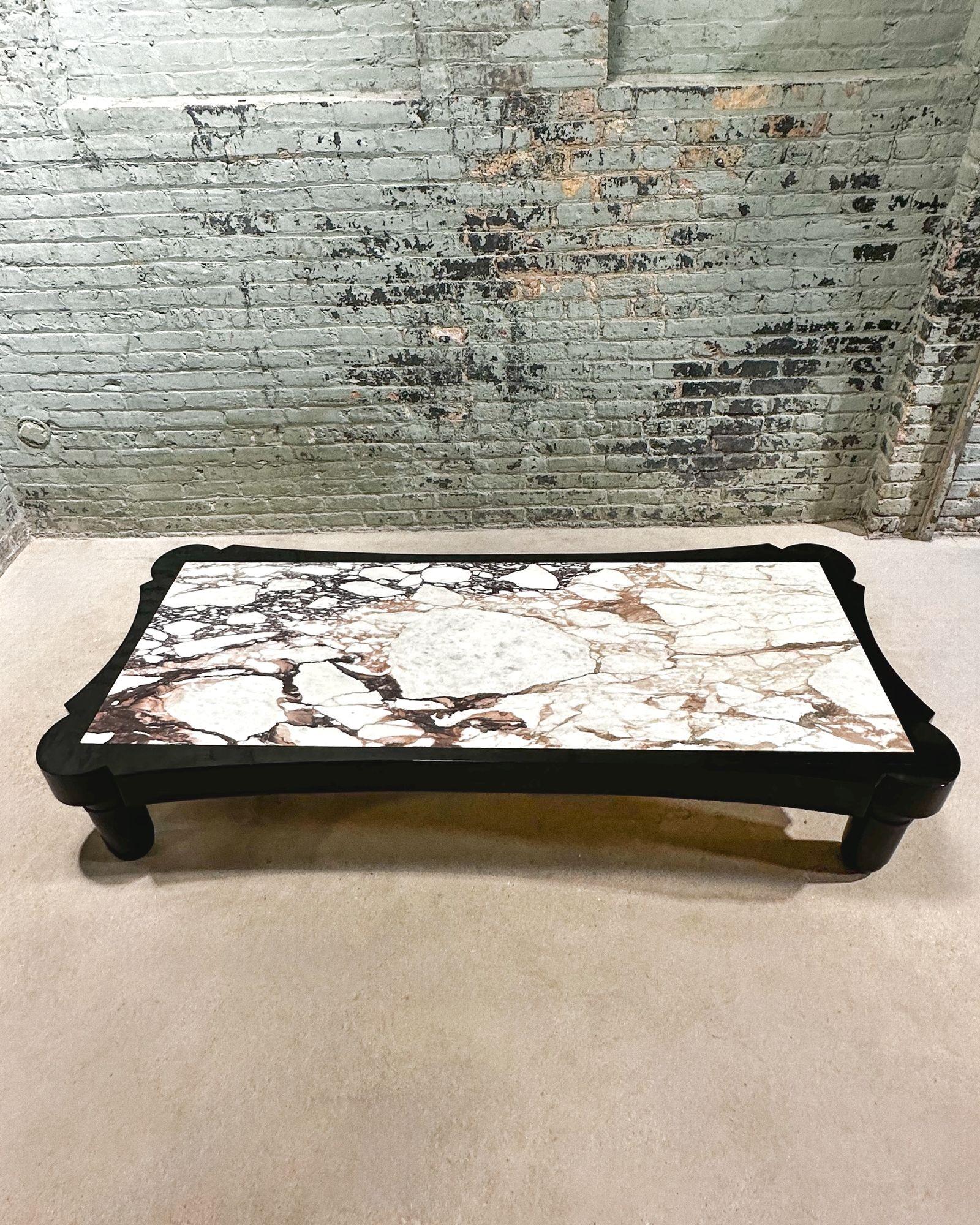 Mid-Century Modern Marquina Marble Coffee Table by Edith Norton, Signed Plate 1970 For Sale
