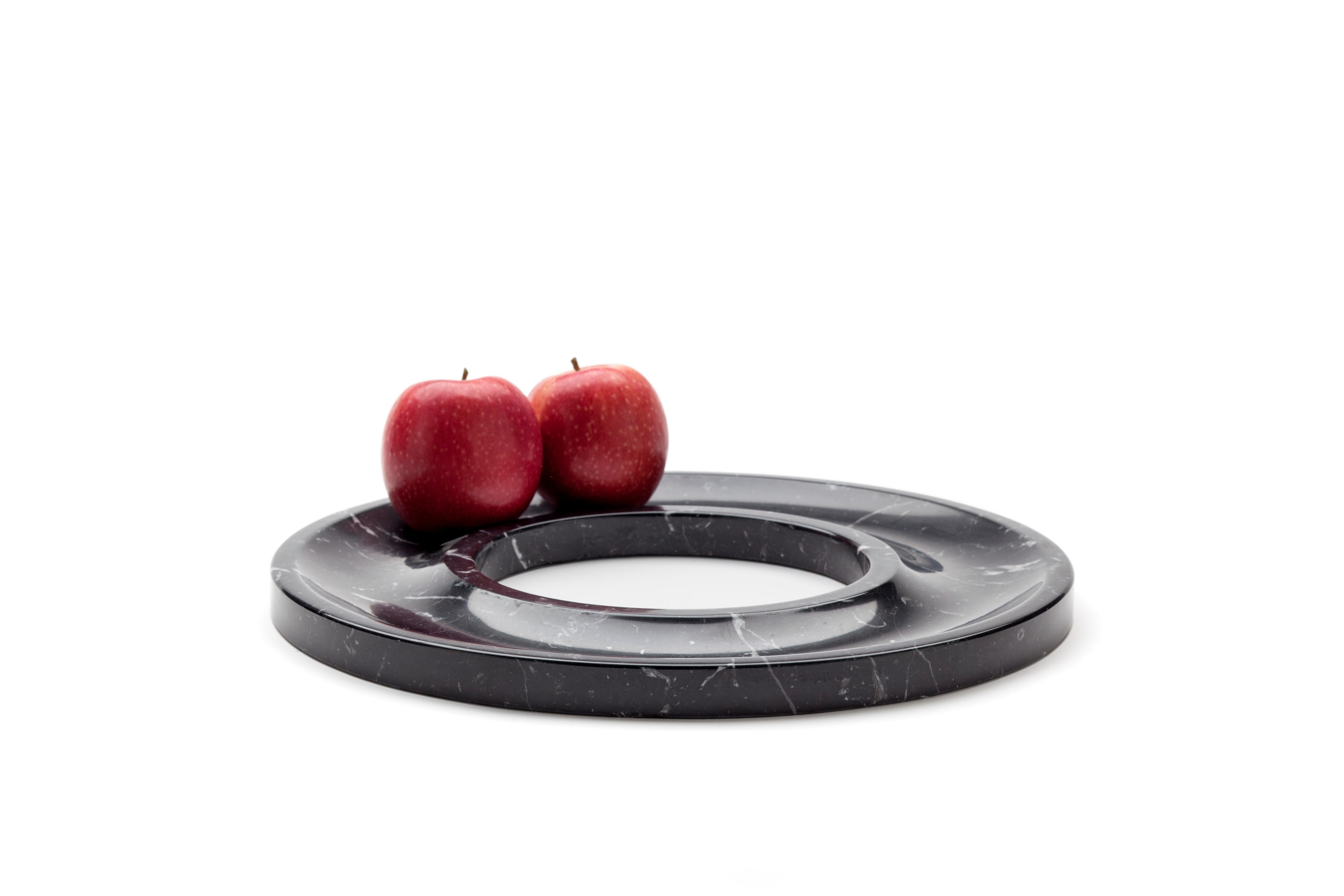 Marble ring tray by Joseph Vila Capdevila
Material: Marquina marble
Dimensions: ø 35 x 3 cm
Weight: 2.5 kg

Aparentment is a space for creation and innovation, experimenting with materials with the goal to develop robust, lasting and timeless