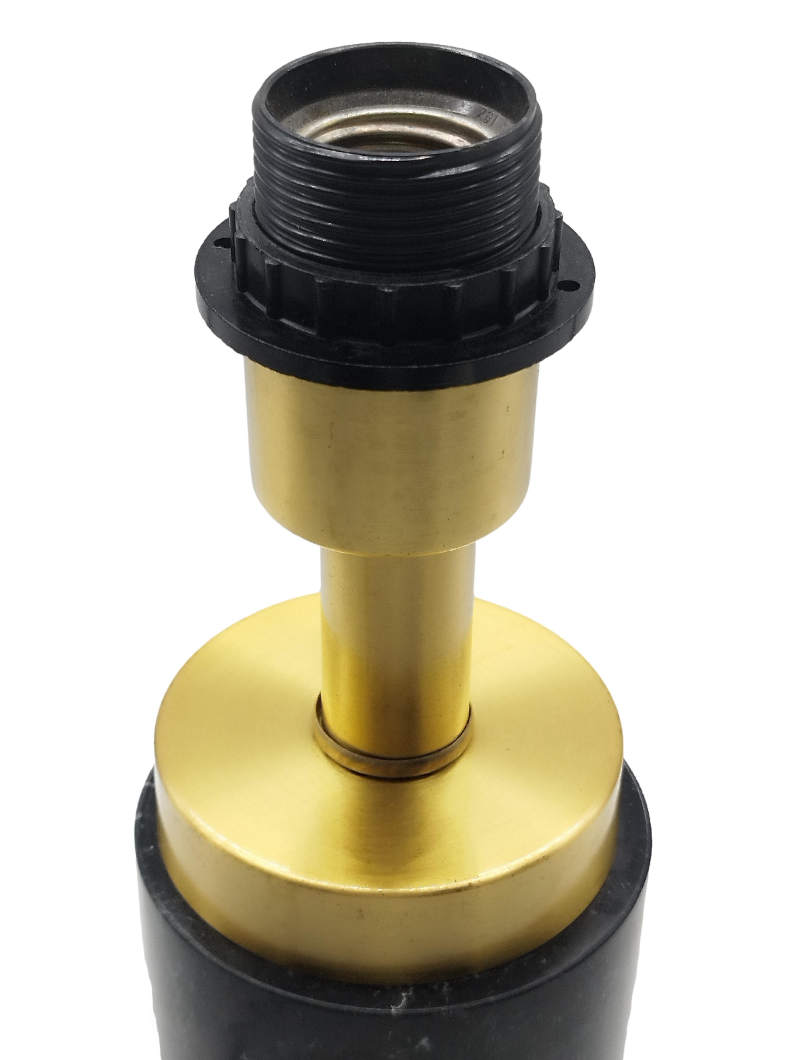 Elegant cylindrical table lamp base made of black Marquinia marble and brass from the 1970s, marble is a natural stone and is therefore unique in its veining.