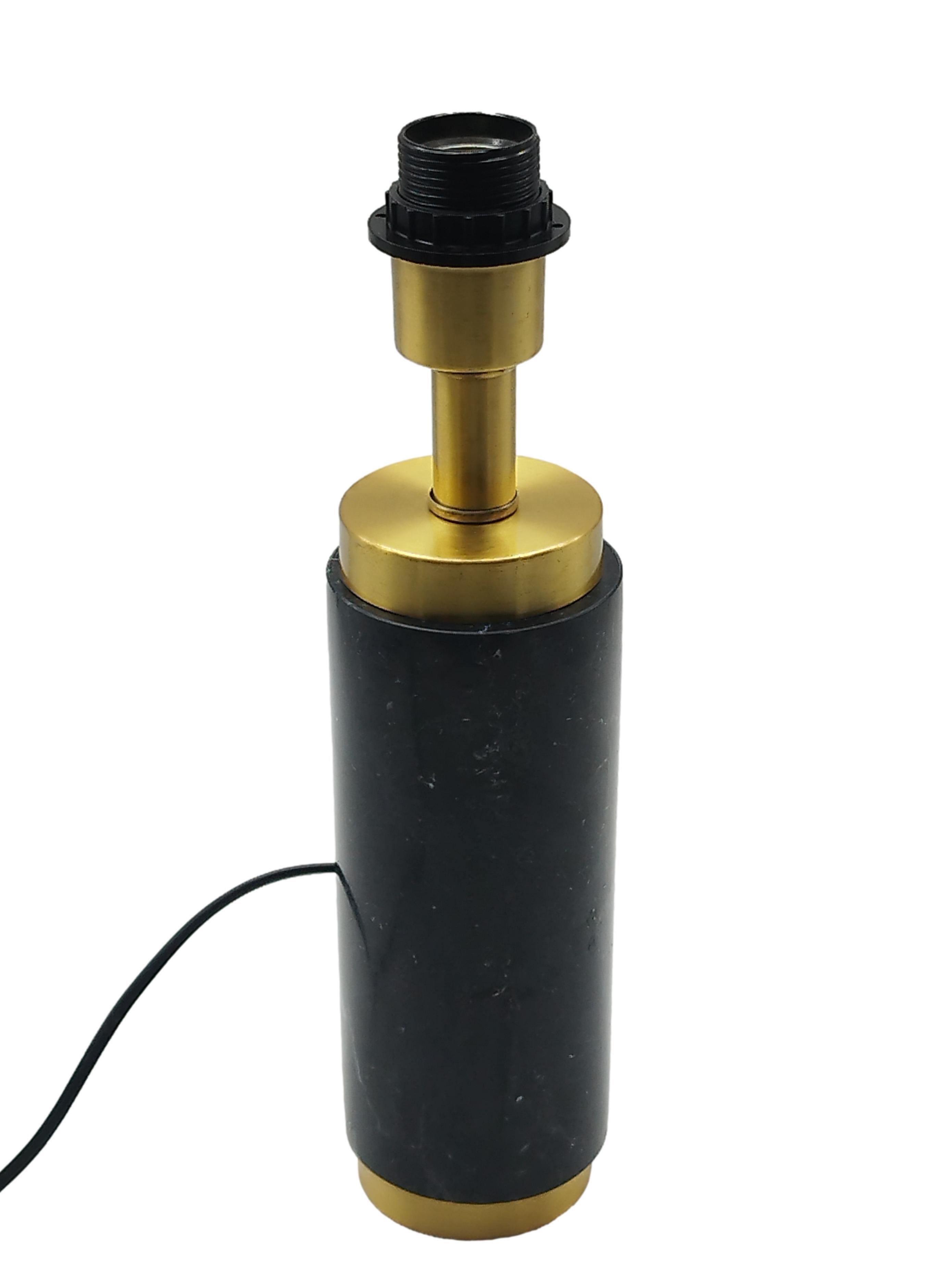 Italian Marquinia Black Marble and Brass Table Lamp, Italy 1970s For Sale