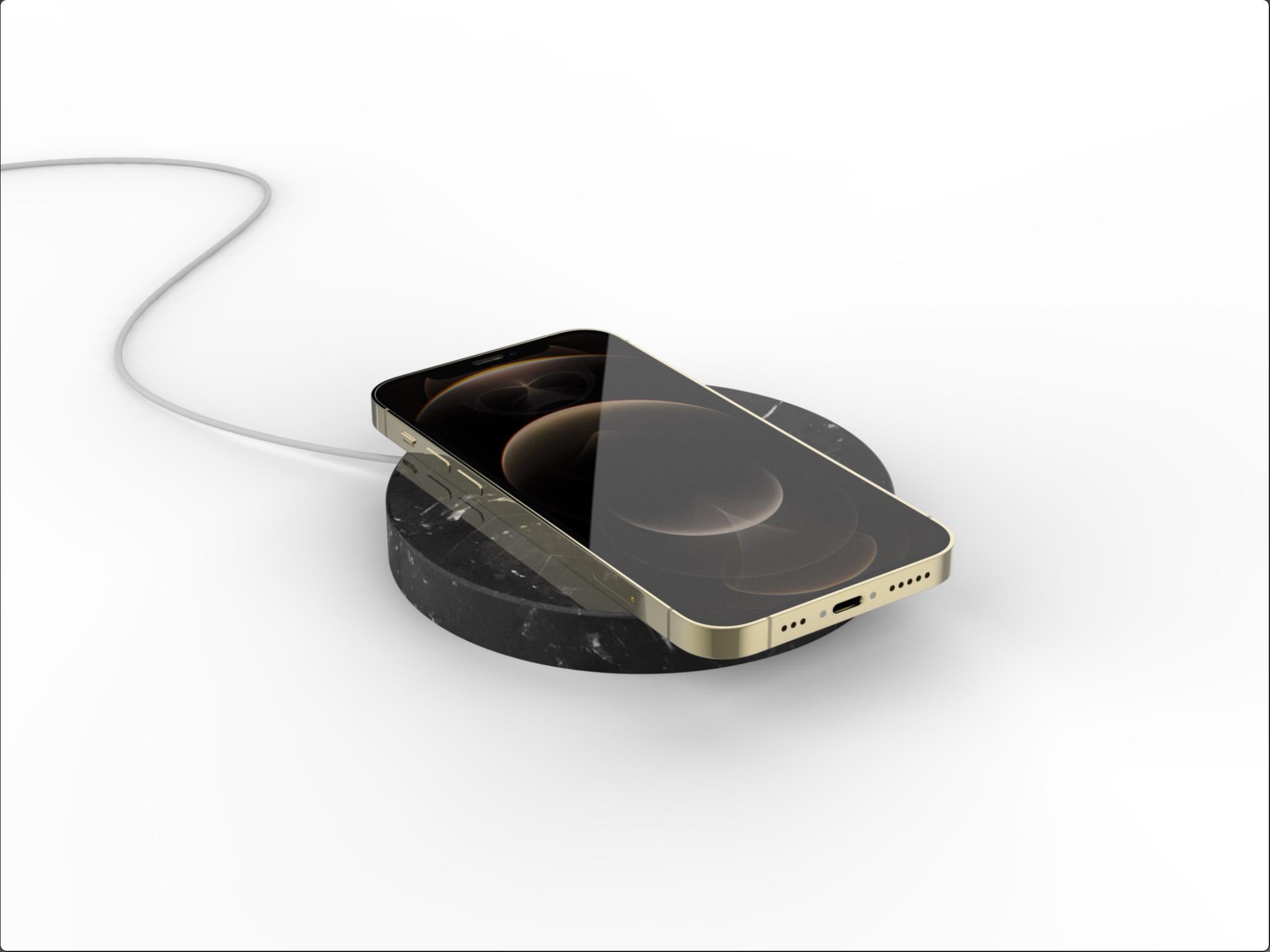 Minimalismo Base in marmo Marquinia, piccola, caricatore wireless 15w in vendita