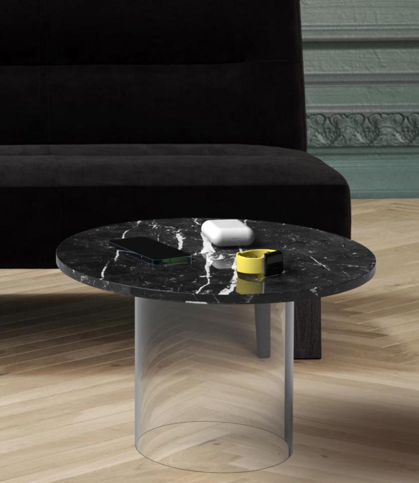 21st Century Marquinia Black Marble Coffee Table with two Wireless ...