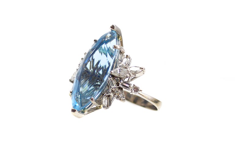 Marquis Aquamarine Diamond White Gold Cocktail Ring For Sale at 1stdibs