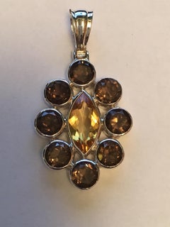 Marquis Citrine and Round Smokey Quartz Pendant