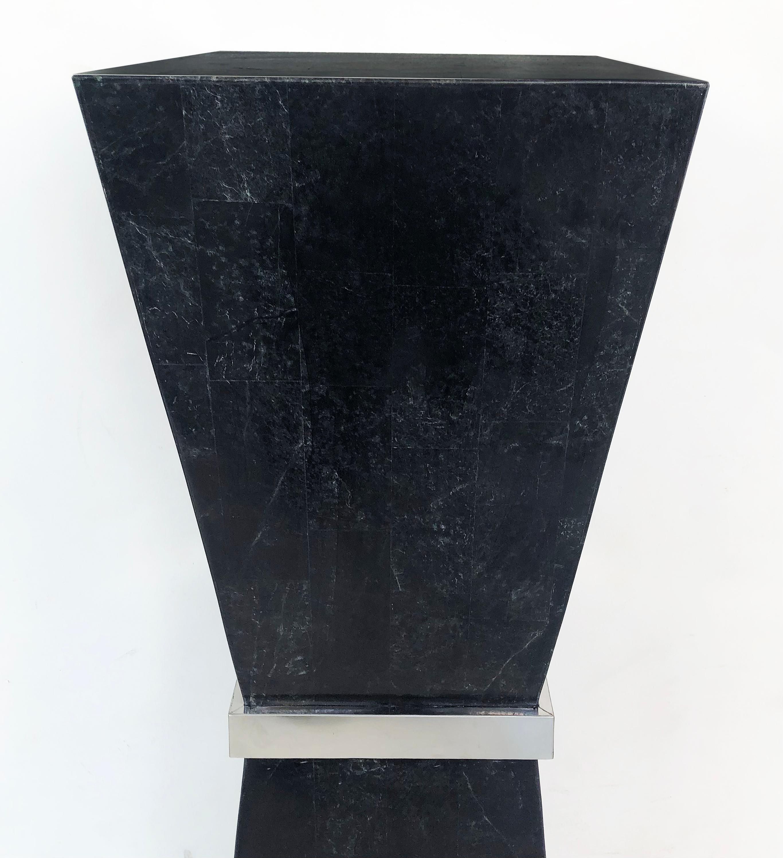 Modern Marquis Collection of Beverly Hills Stone Pedestal with Nickel Band