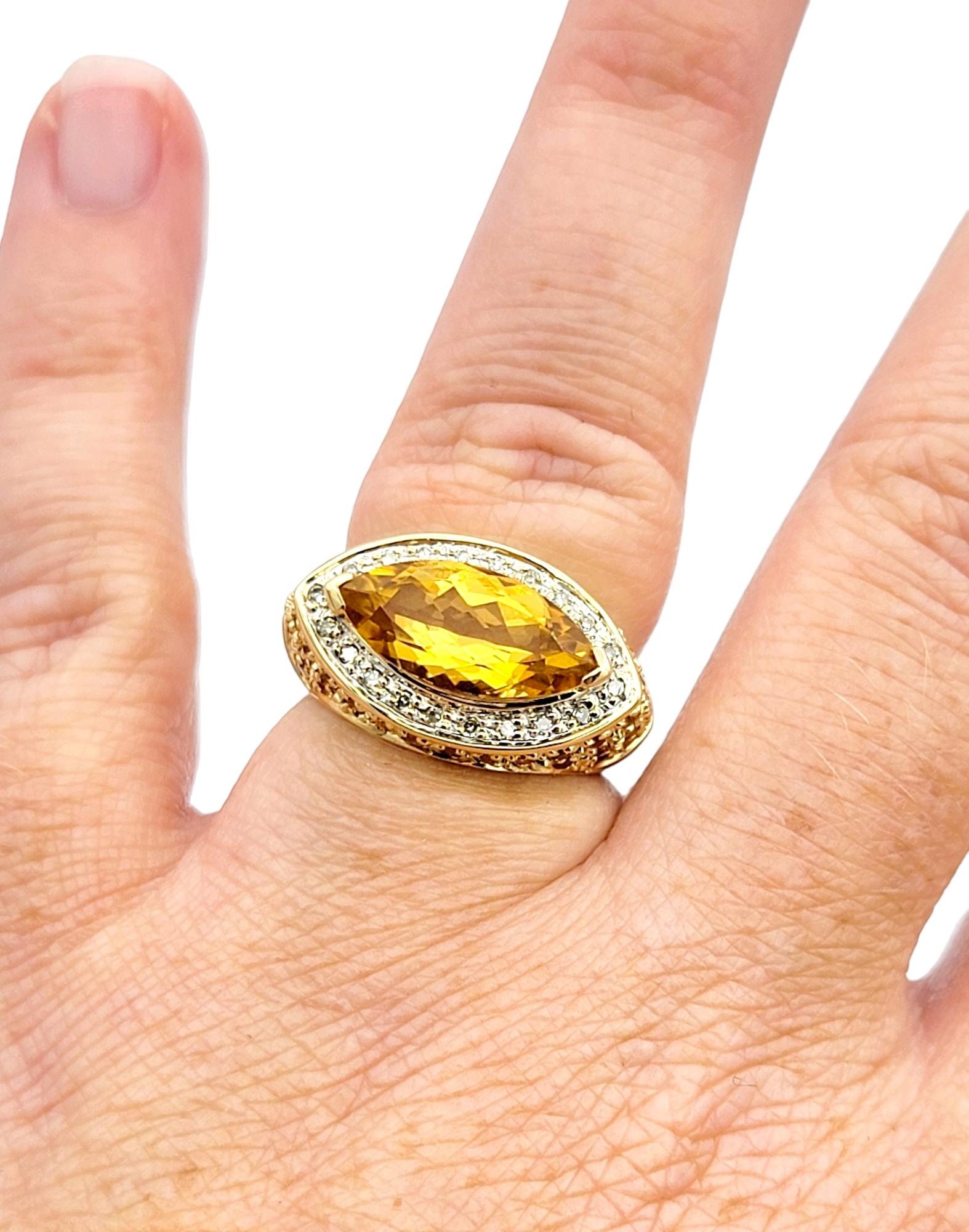 Marquis Cut Citrine Ring with Diamond and Yellow Sapphire Accents 14 Karat Gold  For Sale 4