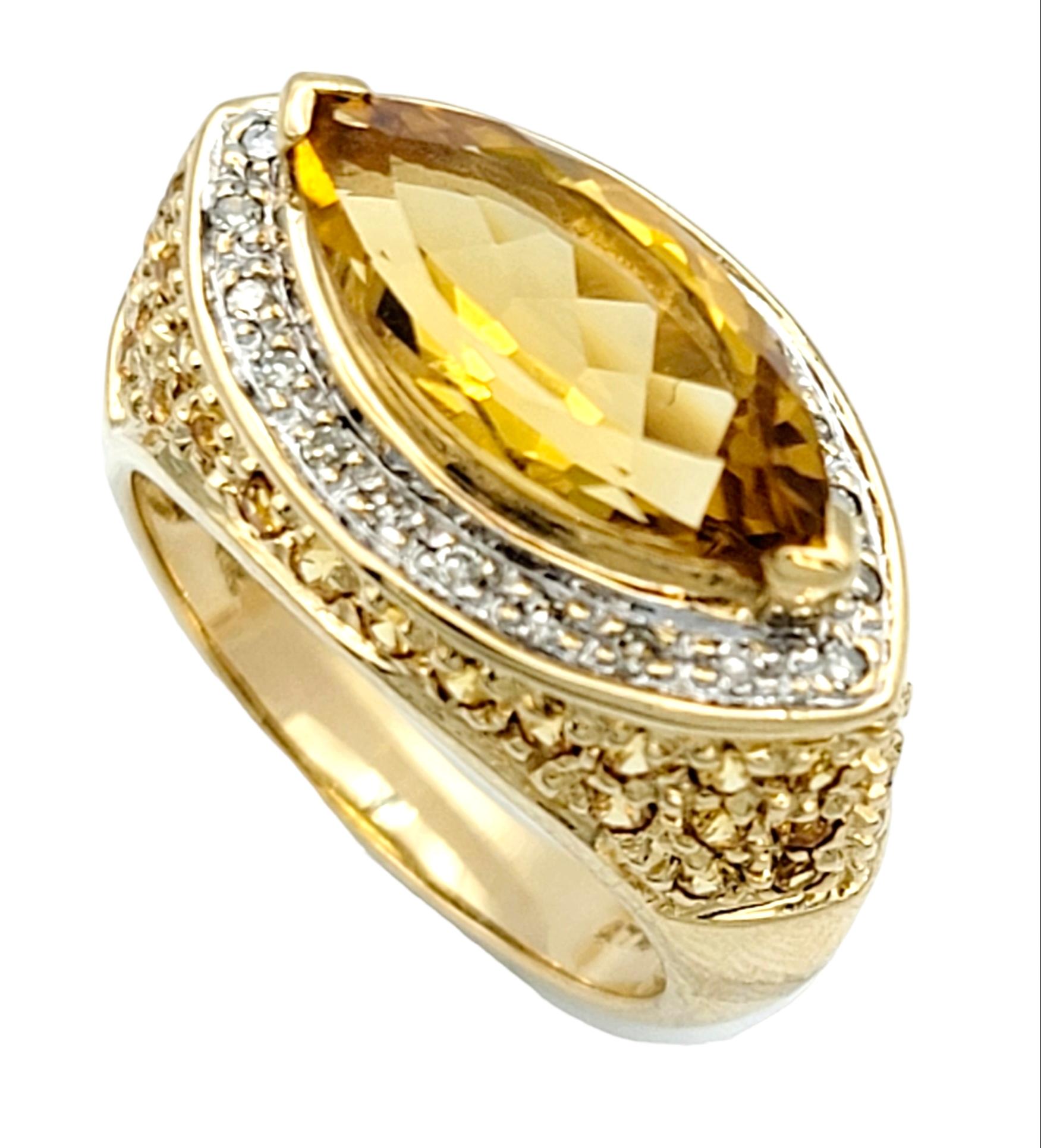 Marquise Cut Marquis Cut Citrine Ring with Diamond and Yellow Sapphire Accents 14 Karat Gold  For Sale
