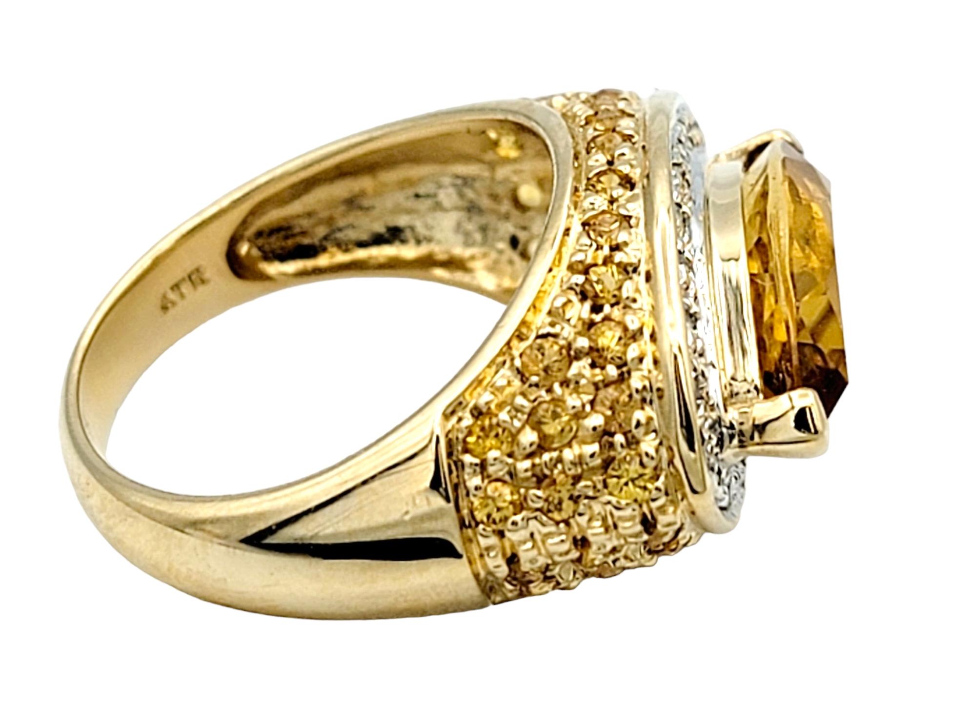 Marquis Cut Citrine Ring with Diamond and Yellow Sapphire Accents 14 Karat Gold  In Good Condition For Sale In Scottsdale, AZ