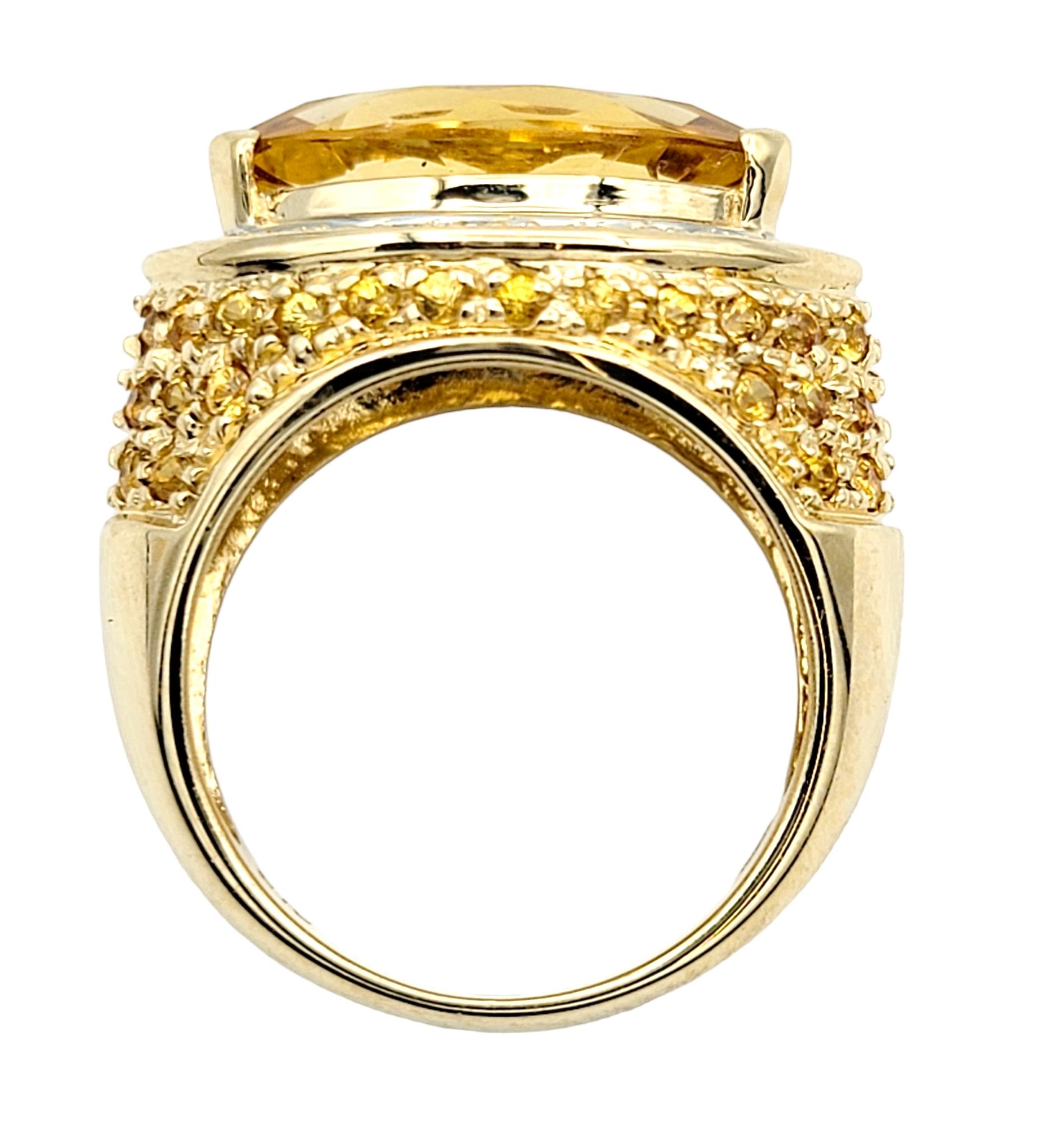 Women's or Men's Marquis Cut Citrine Ring with Diamond and Yellow Sapphire Accents 14 Karat Gold  For Sale