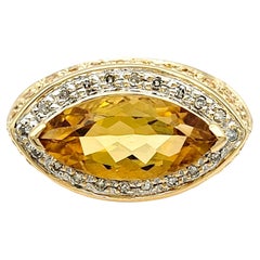Bague en or 14 carats avec citrine taille marquise et accents de diamants et saphirs jaunes 