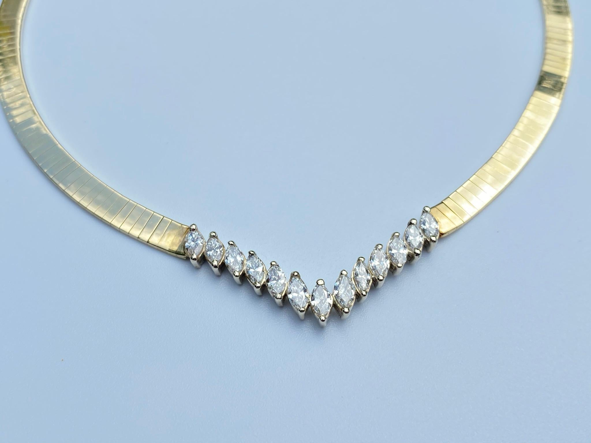 Modern Marquis-Cut Diamond and 14K Yellow Gold Necklace