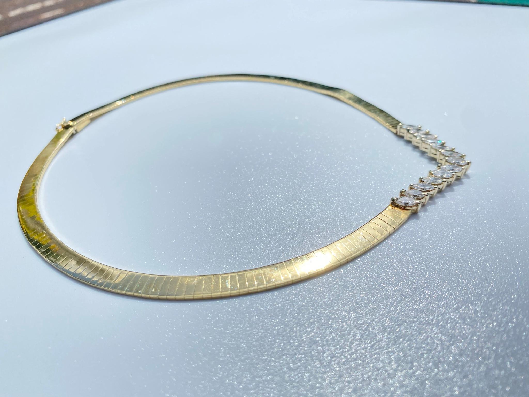 Women's or Men's Marquis-Cut Diamond and 14K Yellow Gold Necklace