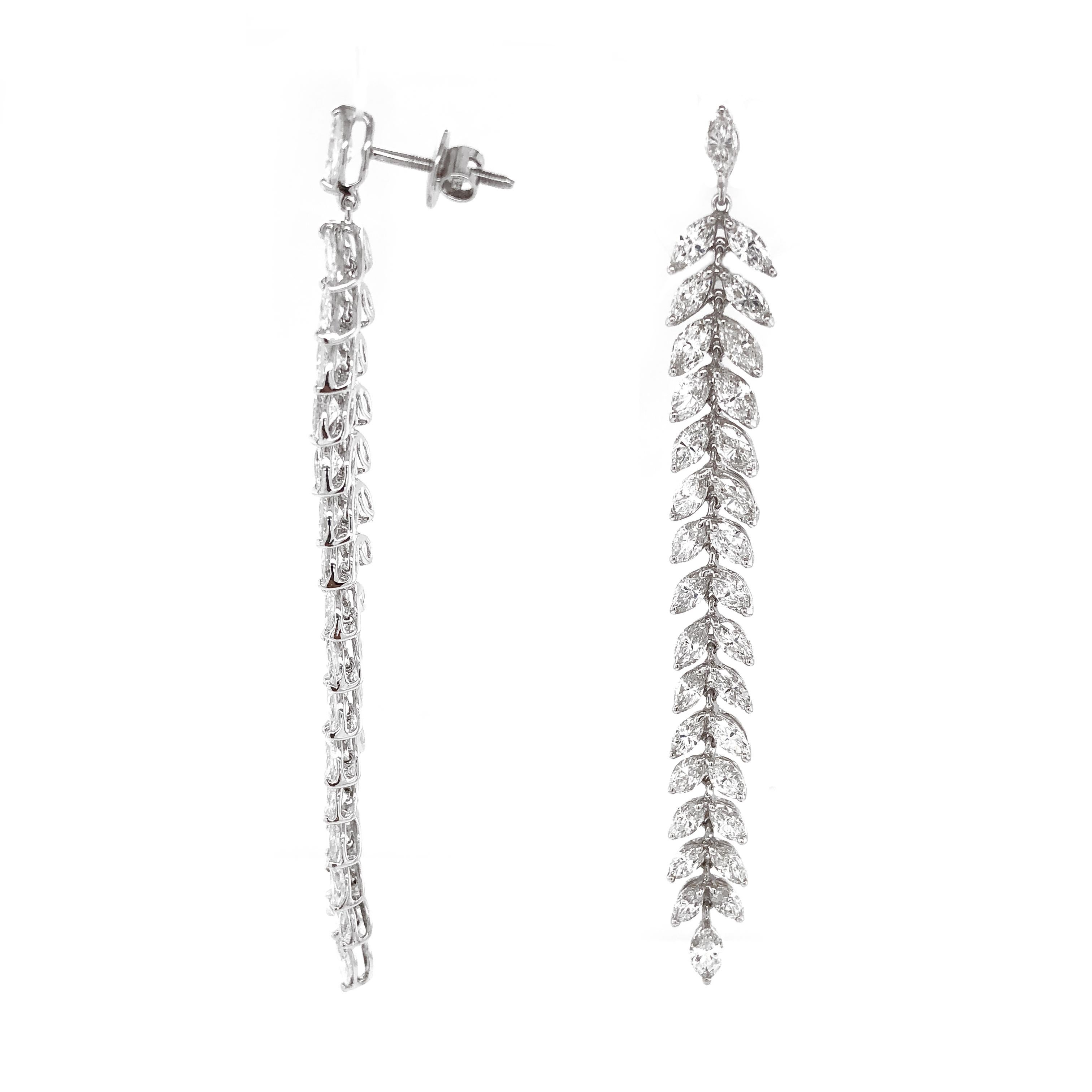 Contemporary Marquise Cut Diamonds 12.57 Carat Platinum Dangling Drop Earrings