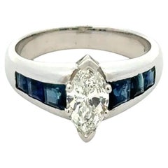 Anello d
oro d
epoca con diamante e zaffiro blu Fine Estate Jewelry