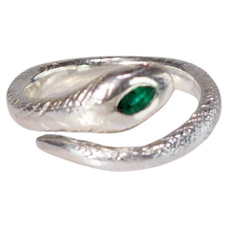 Marquis Emerald Ruby Snake Ring Silver