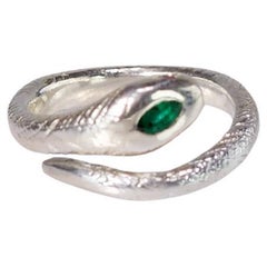 Marquis Emerald Ruby Snake Ring Silver