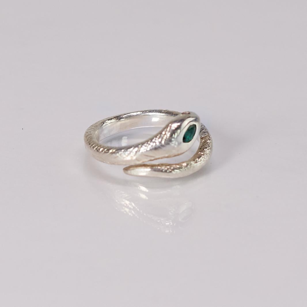 Women's Marquis Emerald Snake Ring Silver Ruby Eyes For Sale
