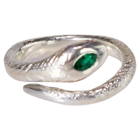 Marquis Emerald Snake Ring Silver Ruby Eyes