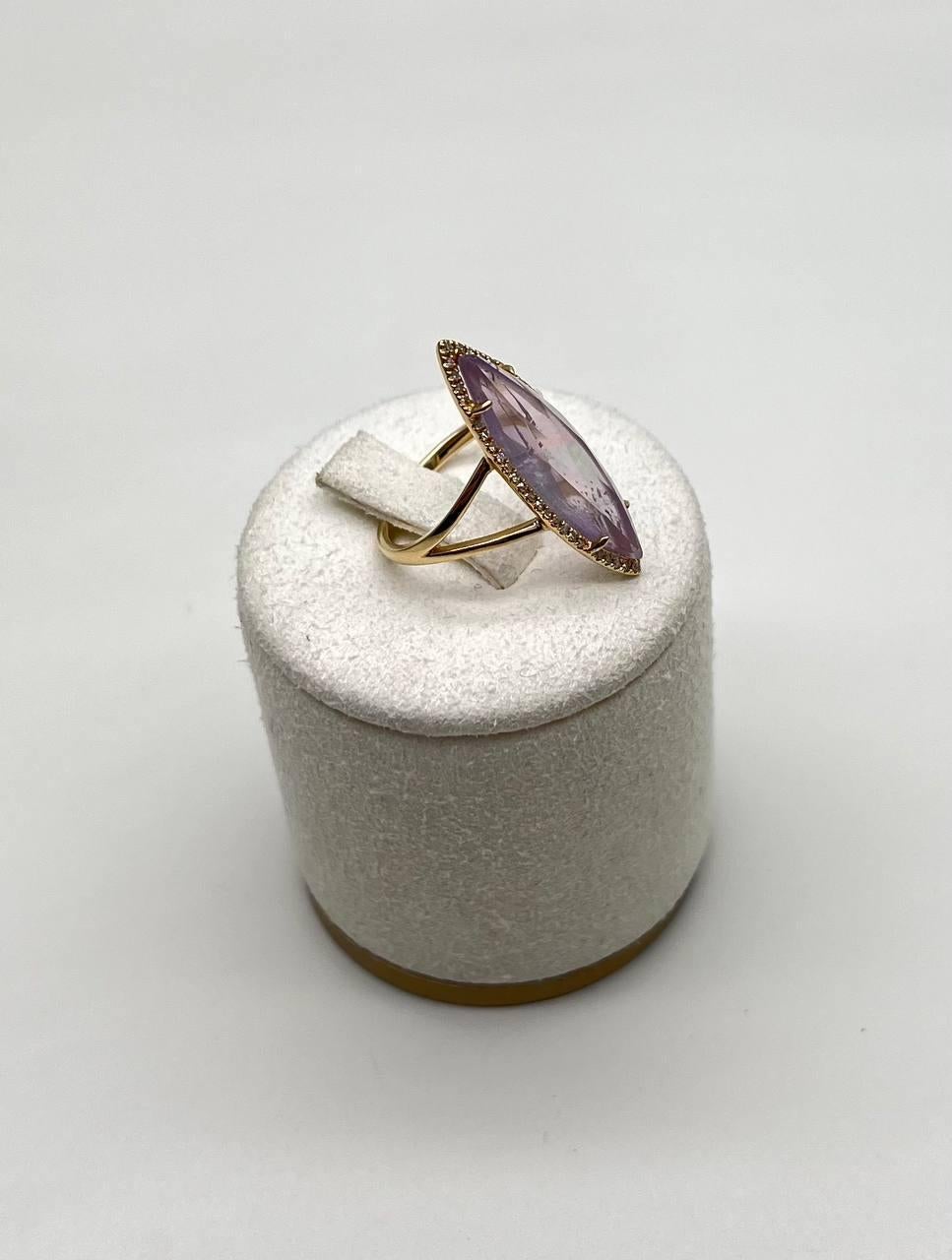 Anillo marqués de oro amarillo 14 con halo de diamantes amatista violeta claro en venta 5