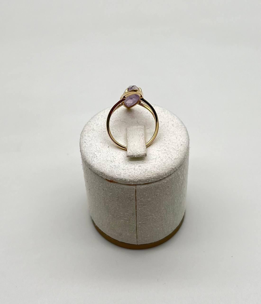 Anillo marqués de oro amarillo 14 con halo de diamantes amatista violeta claro en venta 6