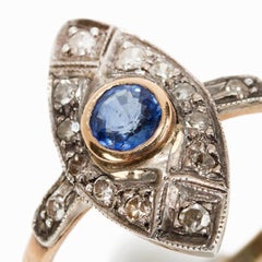 Marquis Ring with Sapphire and 12 Diamonds, circa 1920