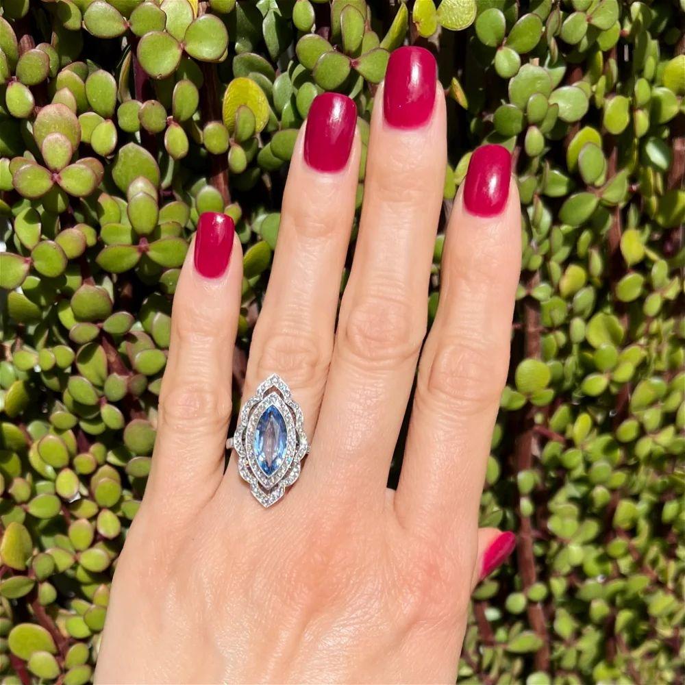Marquis Sapphire and Diamond Platinum Vintage Cocktail Ring Estate Fine