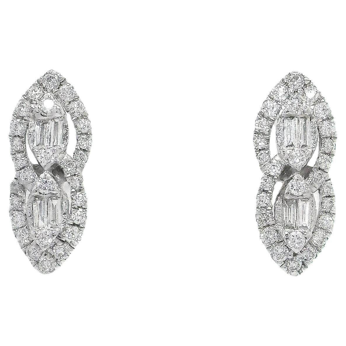 Marquis-shaped Halo Diamond Stud Earrings in 18K White Gold