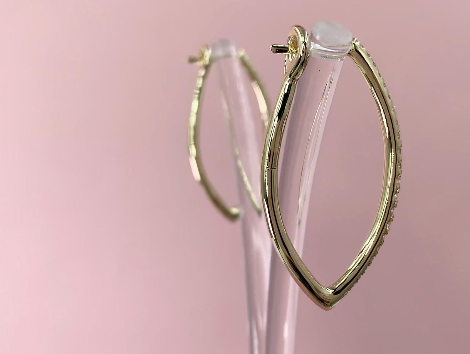 Marquise 0.75 Total Carat Diamond Yellow Gold Drop Hoop Earrings In New Condition For Sale In Los Angeles, CA