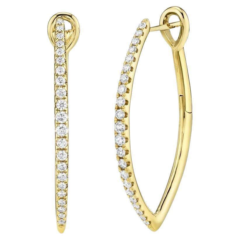 Marquise 0.75 Total Carat Diamond Yellow Gold Drop Hoop Earrings For Sale