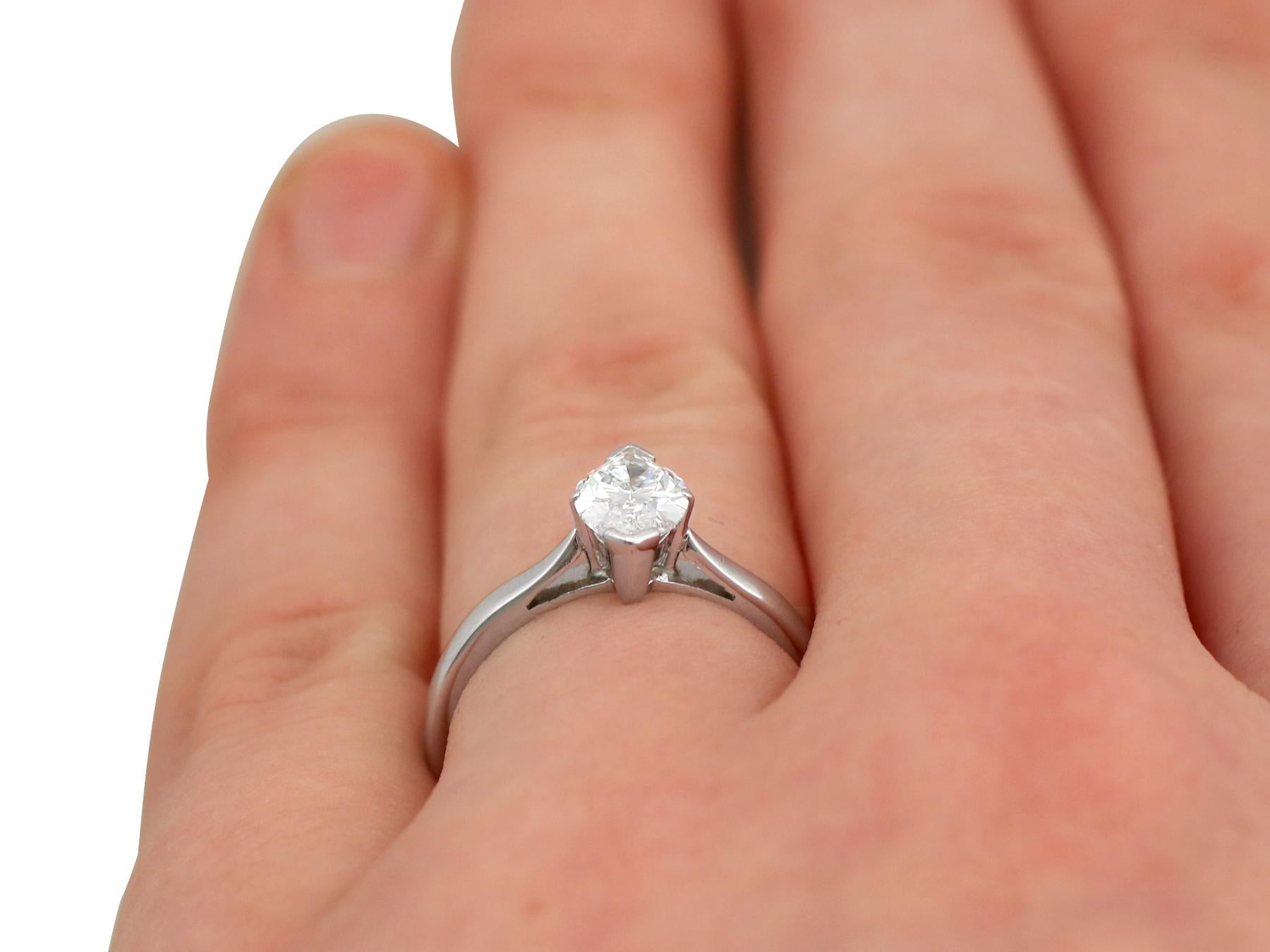 Marquise Diamond and Platinum Solitaire Engagement Ring For Sale 2