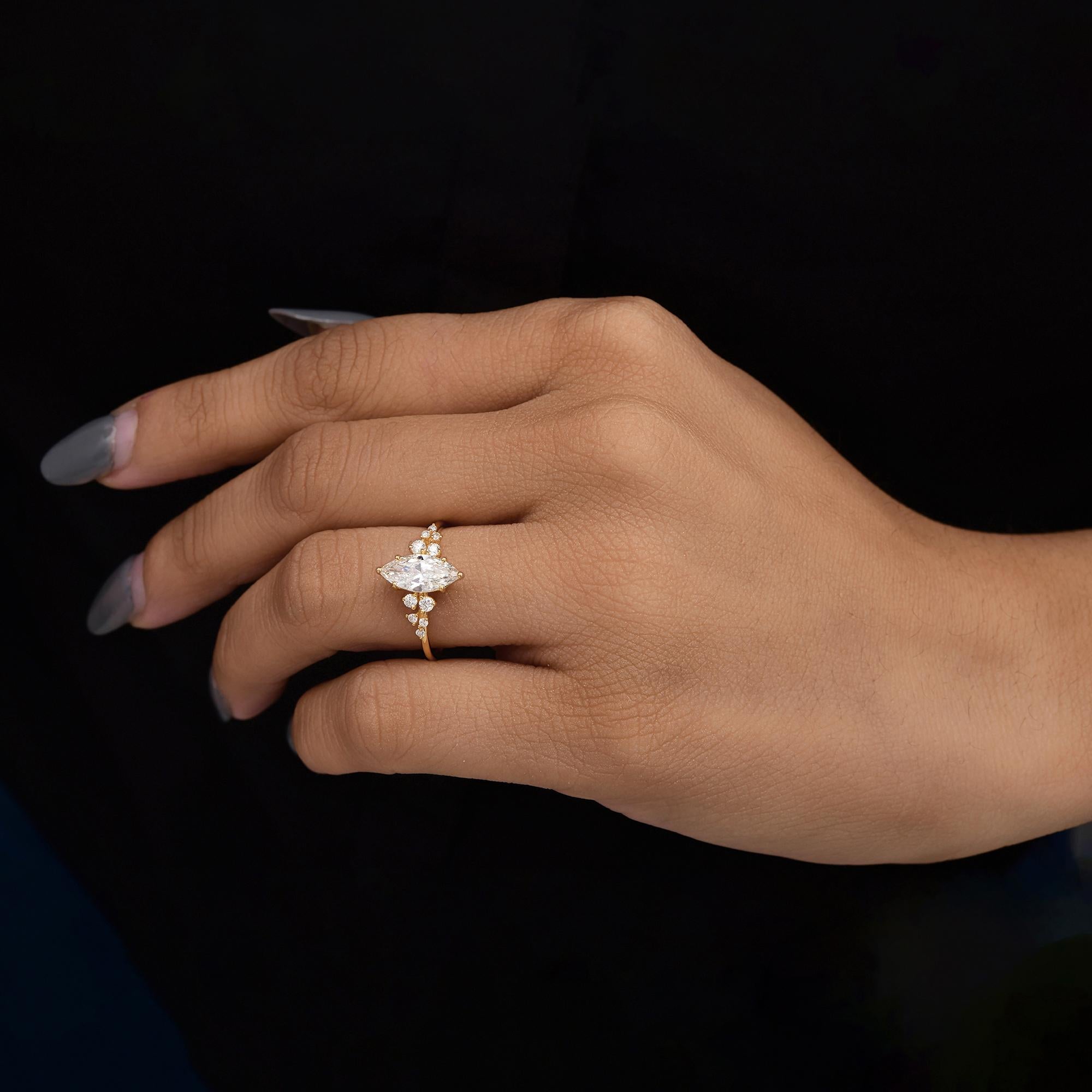 For Sale:  Marquise 1.17 Carat SI Clarity HI Color Diamond Engagement Ring 18k Yellow Gold 10