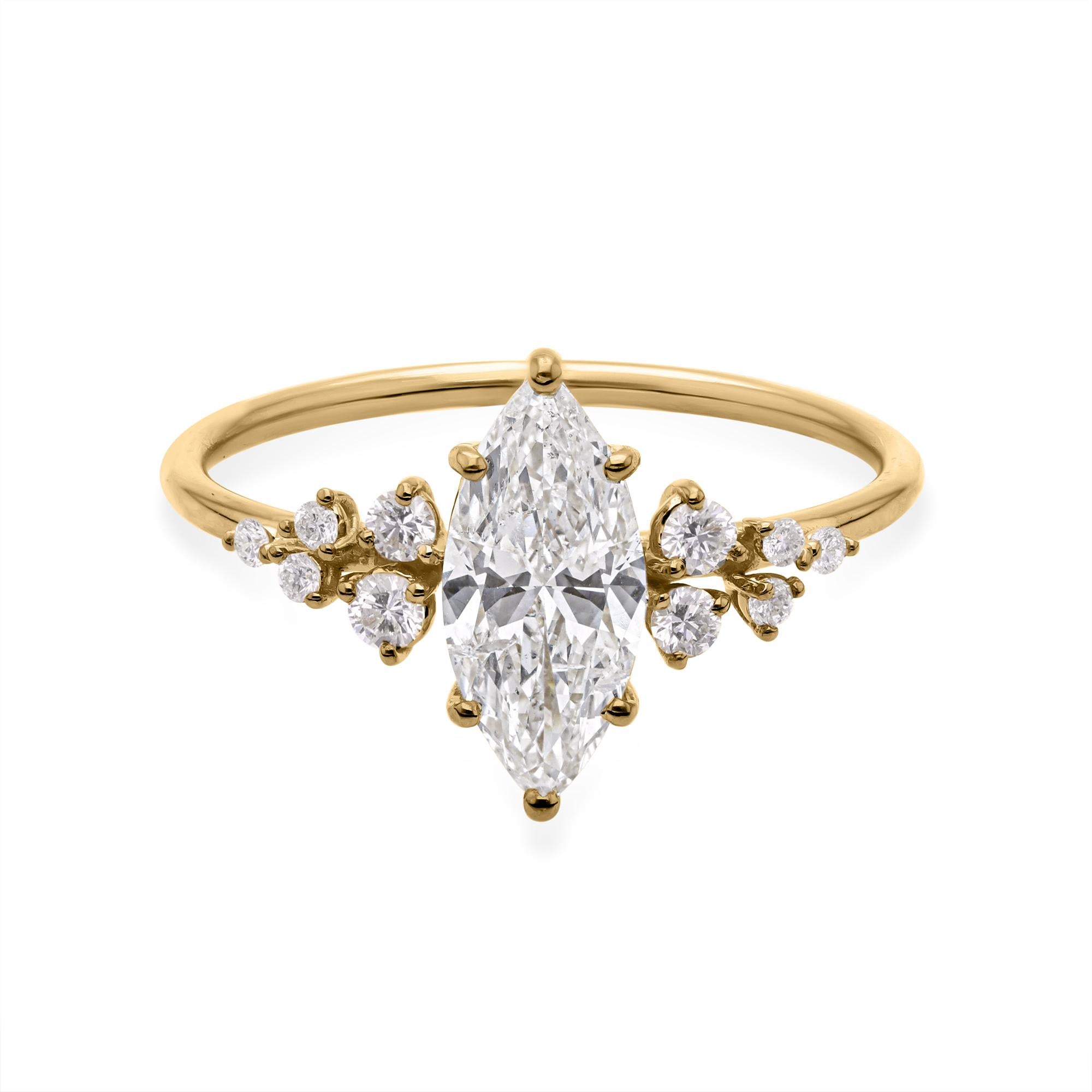 For Sale:  Marquise 1.17 Carat SI Clarity HI Color Diamond Engagement Ring 18k Yellow Gold 6
