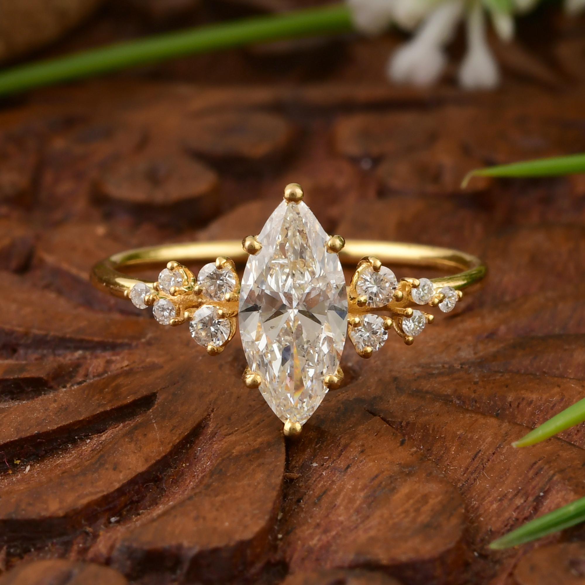 For Sale:  Marquise 1.17 Carat SI Clarity HI Color Diamond Engagement Ring 18k Yellow Gold 9