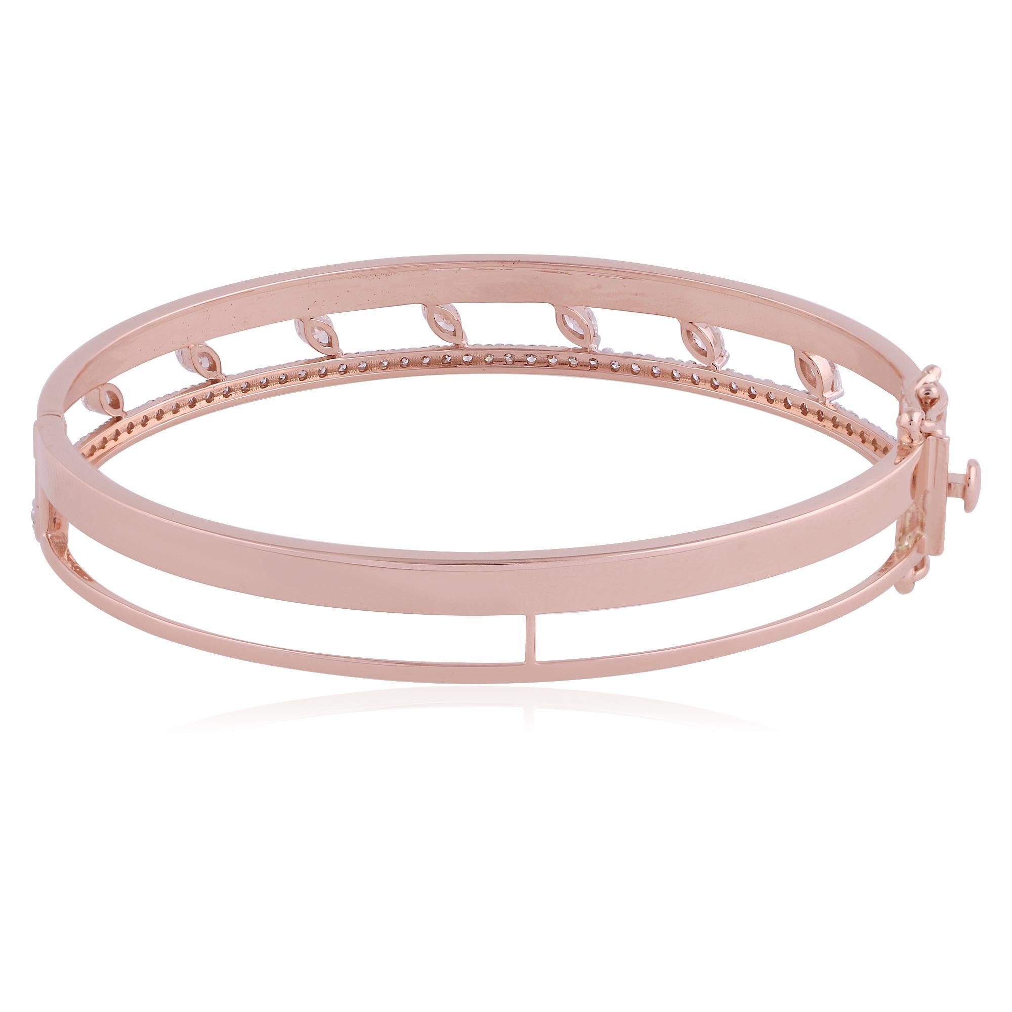 Marquise Cut Marquise 1.30 Carat SI Clarity HI Color Diamond 18k Rose Gold Bangle Bracelet For Sale
