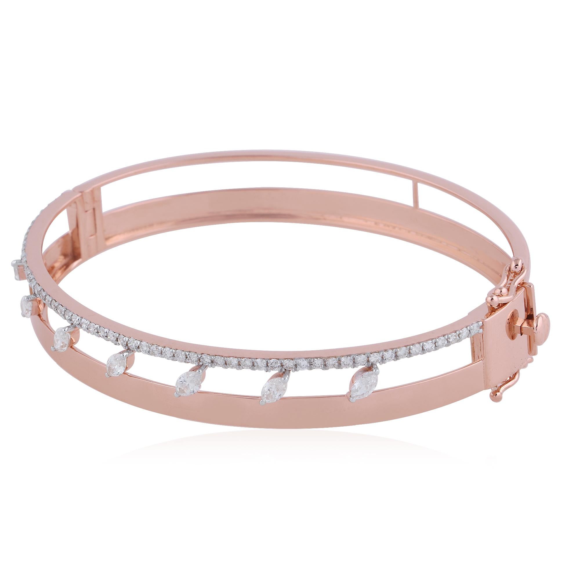 Marquise 1.30 Carat SI Clarity HI Color Diamond 18k Rose Gold Bangle Bracelet In New Condition For Sale In Diera, Dubai