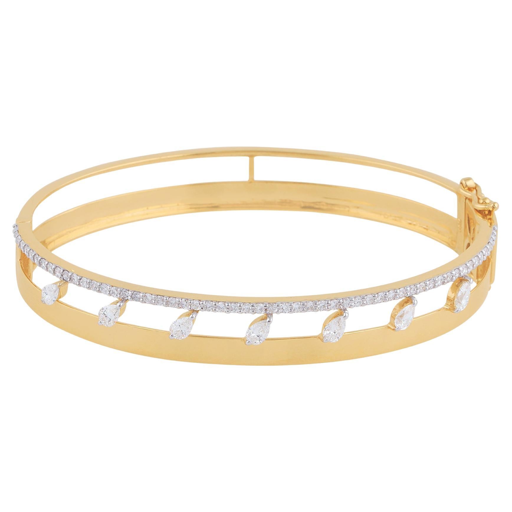 Marquise 1.30 Carat SI Clarity HI Color Diamond 18k Yellow Gold Bangle Bracelet