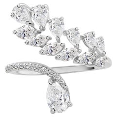 Anniversary Gift Pear Marquise Diamond Bypass Ring 1.77 ct 18k White Gold