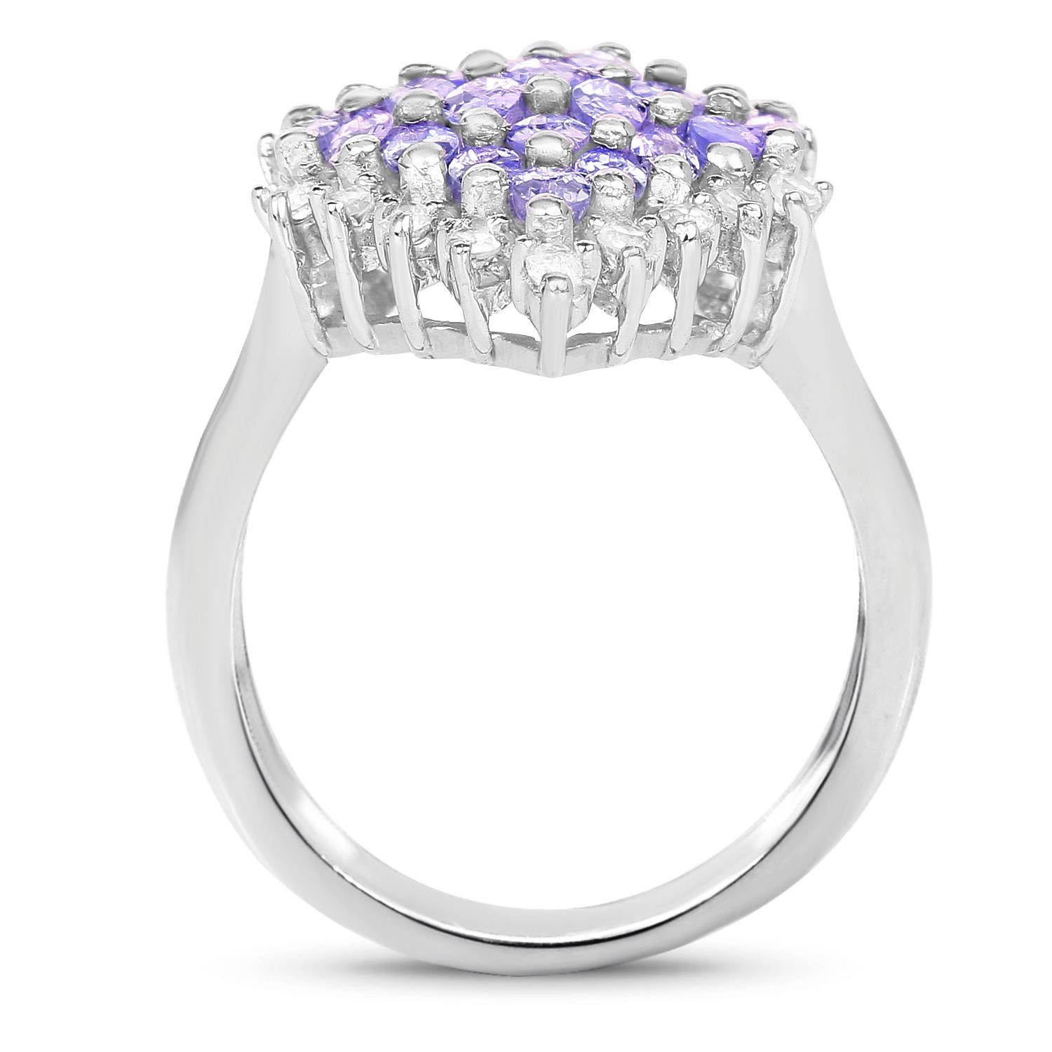 Women's Marquise Cut Tanzanites Cluster Ring White Topazes 2.40 Carats For Sale