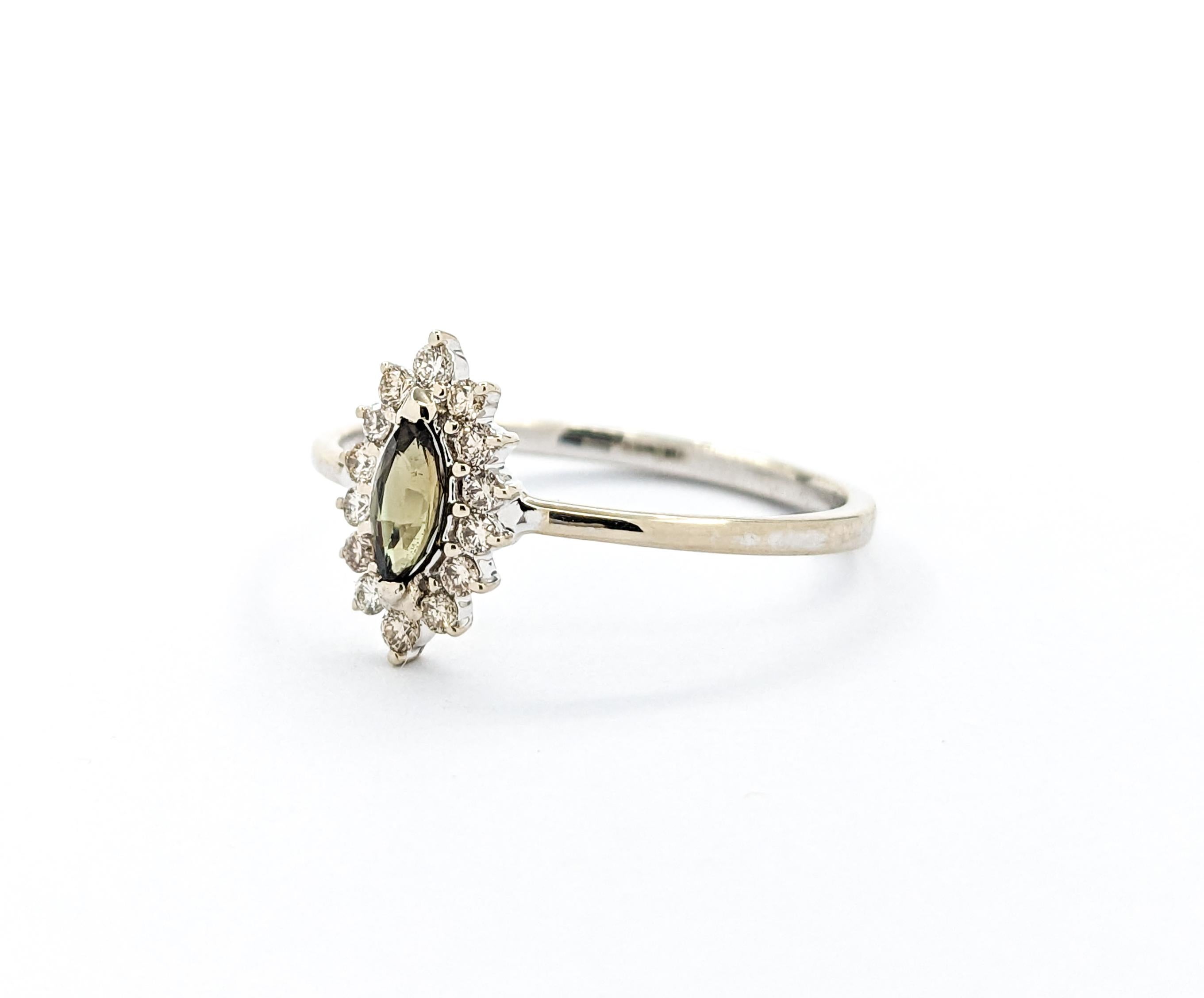 Marquise Alexandrite With Diamonds In White Gold GIA 4