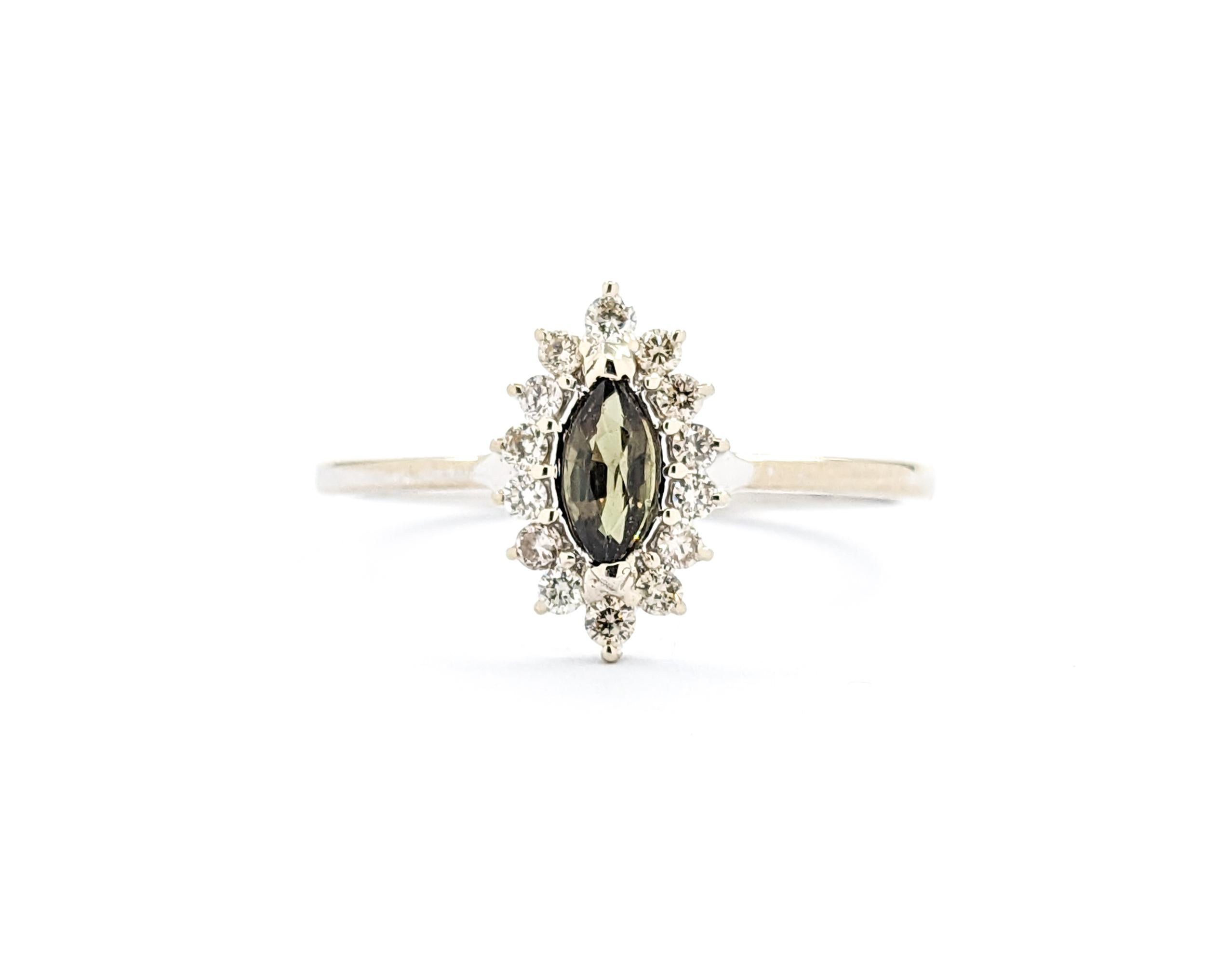 Marquise Alexandrite With Diamonds In White Gold GIA 5