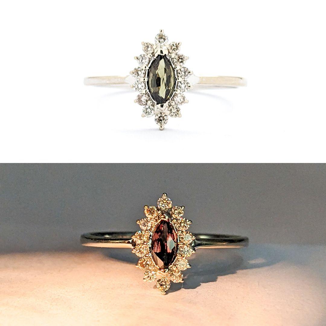 Contemporary Marquise Alexandrite With Diamonds In White Gold GIA