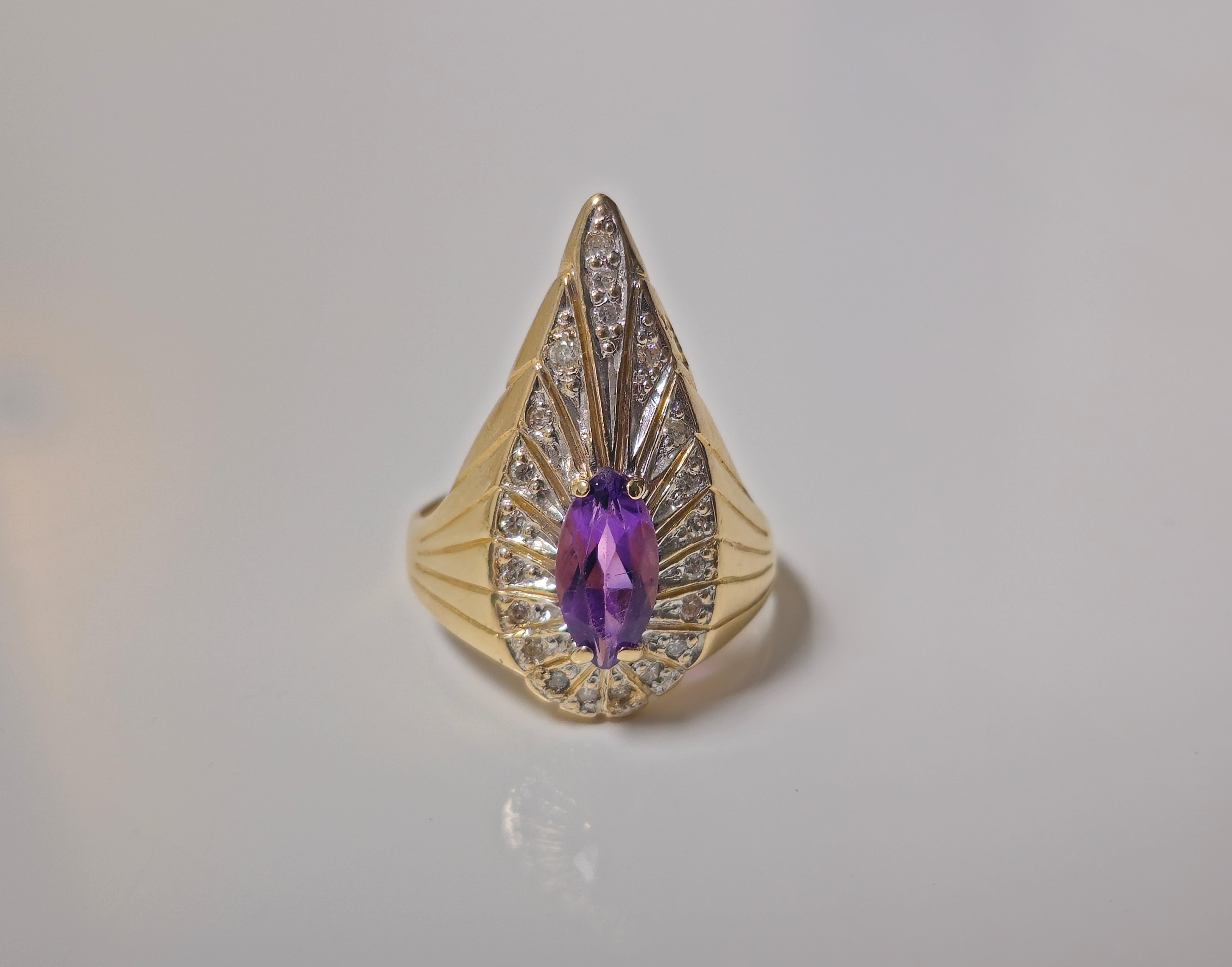 Women's Marquise Amethyst and Diamond Ring in 14k Gold For Sale