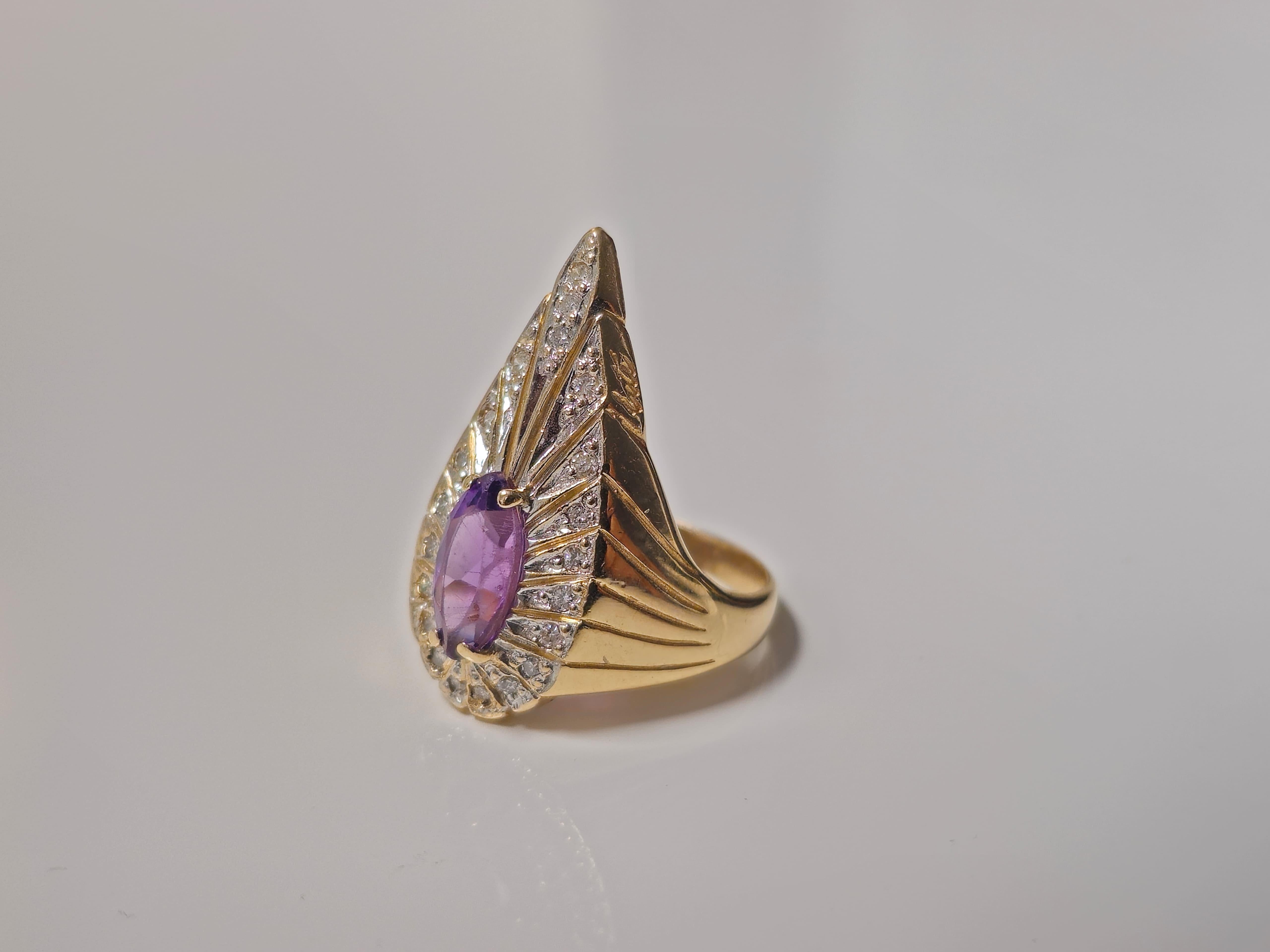 Marquise Amethyst and Diamond Ring in 14k Gold For Sale 2