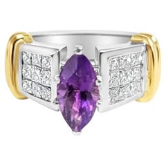 Bague de fiançailles marquise en améthyste et diamants