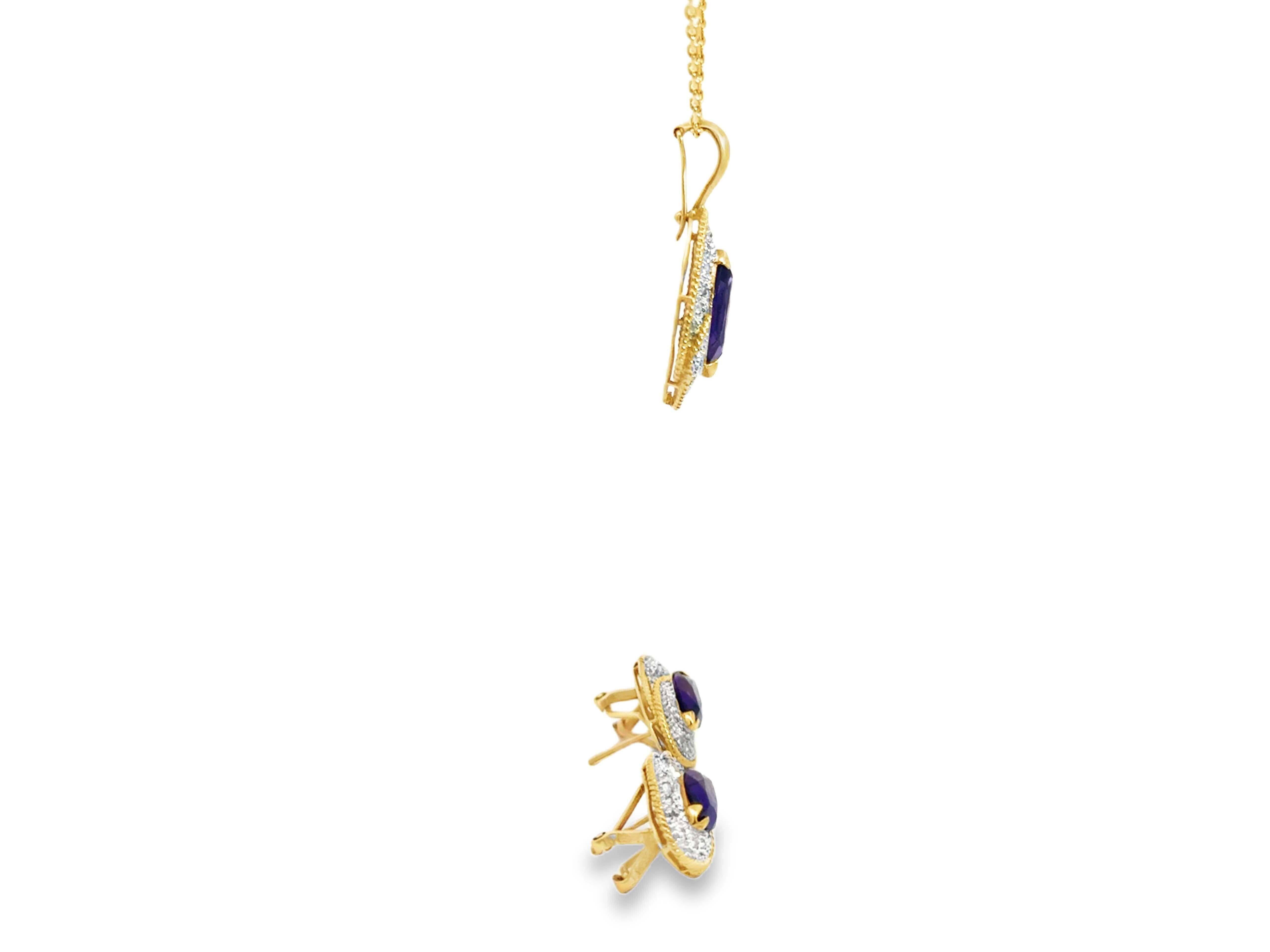Donna Collana e orecchini con diamanti e ametista Marquise in oro 14k in vendita